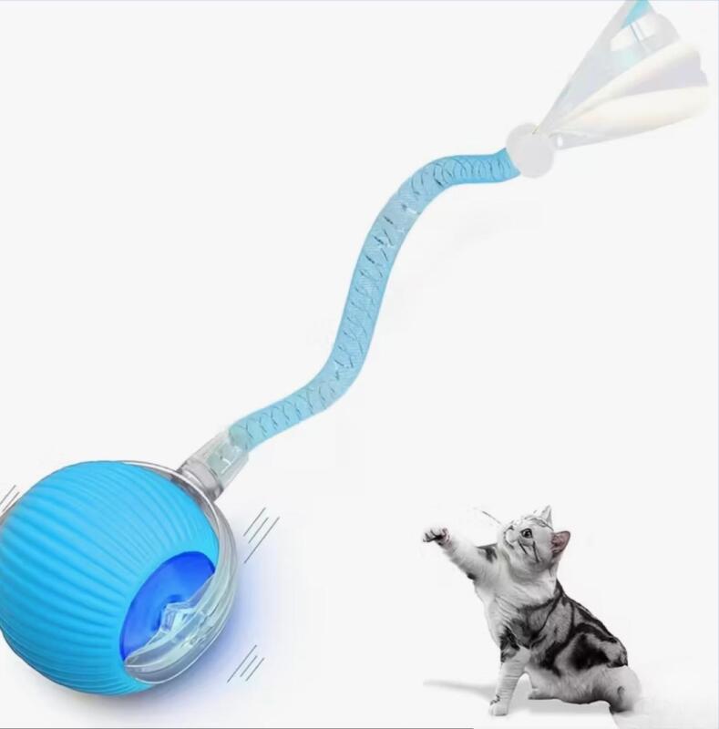 Automatic Cat Teaser with Auto-On/Off, USB Rechargeable Interactive Cat Ball - Touch Sensor, Auto Shut-Off Durable Silicone Construction, Cat Automatic Teaser Flexible Cable stock photo added