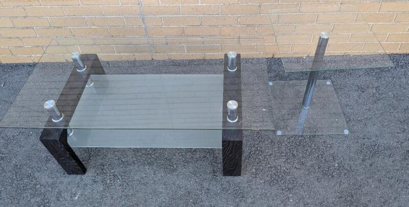 2 Glass-top Furniture. Coffee Table (39.5" by 19.5" by 15") and End Table (15.75" by 15.75" by 19"