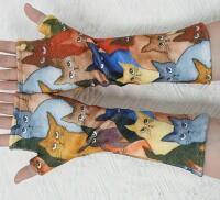 New Cat Comfortable & Soft Plush Cat Print Long Cat Gloves for Pet Lovers Cozy fingerless for Dexterity and Texting One Size Fits Most Machine Wash Polyester Knit Fabric Stock photo added<br/>Approximately 11.8&rsquo;&rsquo; long<br/><br/>