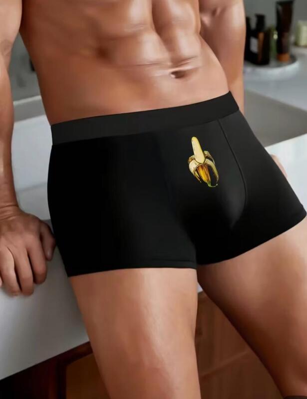 New Men's Banana Print Boxer Briefs Size XL - Comfortable Breathable Casual Style, Black with Yellow Banana Design <br/>95% Polyester 5% Elastane <br/>Stock photos added