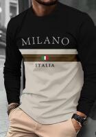 New Men's Size XL Italian Flag & Milano Graphic Long Sleeve T-Shirt - Heavyweight 100% Polyester Round Neck Casual Shirt with Italian Flag Colors (Green/White/Red), Machine Washable Stock photos added
