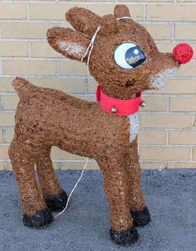 30" Tall Rudolph the Red Nosed Reindeer Pre-Lit Yard Decoration, Tested For Power, Hole in Cheek