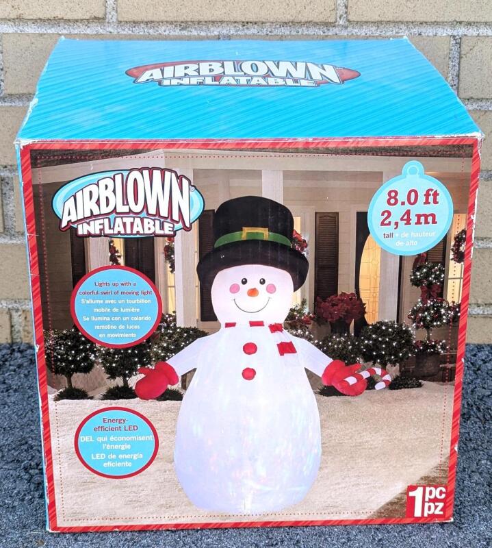 Airblown Inflatable 8ft Light-Up LED Snowman Yard Decoration [As-Is, Untested]