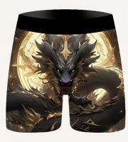 New Men&rsquo;s Size L Fantasy Dragon Print Boxer Briefs with Golden Accents Ice Silky Fiber, Breathable & Moisture-Wicking, Regular Fit Casual Underwear for Daily Comfort, Smooth Texture Fabric Machine Wash 95% Polyester 5% Elastane Stock Photos added