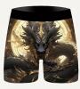 New Men&rsquo;s Size L Fantasy Dragon Print Boxer Briefs with Golden Accents Ice Silky Fiber, Breathable & Moisture-Wicking, Regular Fit Casual Underwear for Daily Comfort, Smooth Texture Fabric Machine Wash 95% Polyester 5% Elastane Stock Photos added