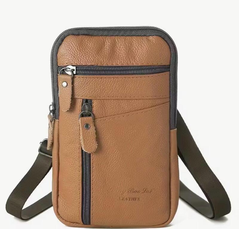 New Men's Sling Bag Belt Pack Genuine Top Grain Leather Top Waist Pack Brown <br/>Approximately 5 x 8&rsquo;&rsquo;