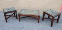 Modern Matching Coffee Table & Two (2) End Tables w/Glass Tops . Coffee Table measures 50"&times;30"&times;18.5" & End Tables measure 27"&times;24"&times;23"