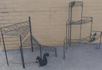 Metal Garden Flower Pot Stands, Black, w/ Metal Squirrel and Bird accents