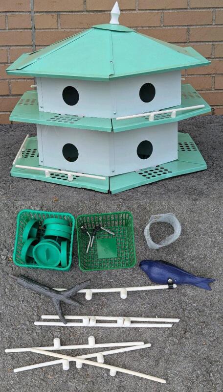 Large 12-Room Lightweight Aluminum Bird House Condo With Perches, Hole-Plugs & Some Accessories, 27" &times; 23.5" &times; 22" Tall, Assembly Required
