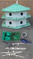 Large 12-Room Lightweight Aluminum Bird House Condo With Perches, Hole-Plugs & Some Accessories, 27" &times; 23.5" &times; 22" Tall, Assembly Required
