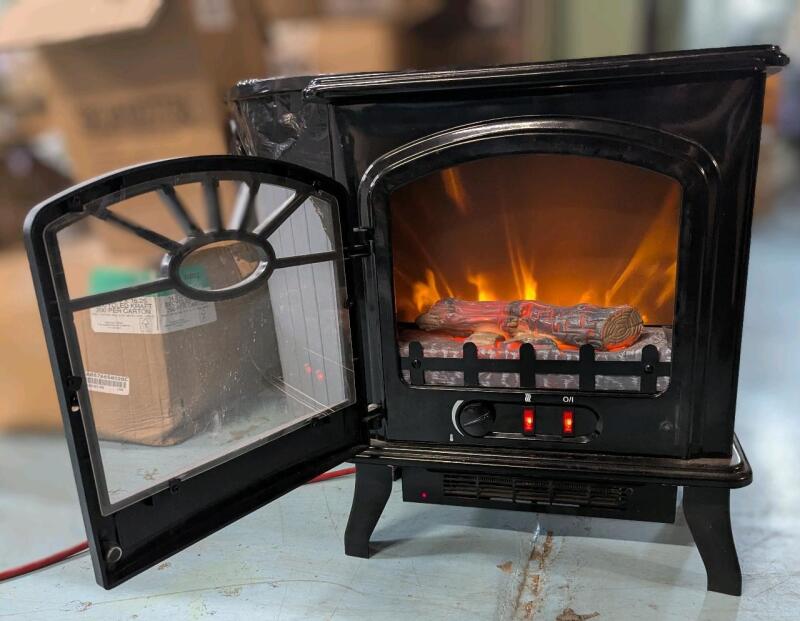 DECORFLAME Electric Stove - 1500W - 100/120 V - Gloss Black, QC212-GBKP, 17.5" &times; 19.75" &times; 20.5", Tested For Power, Broken Handle