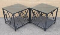 Two (2) Outdoor Patio Tables w/Glass Tops . Each table measures 23"&times;23"&times;23" . Glass would benefit from cleaning before use .