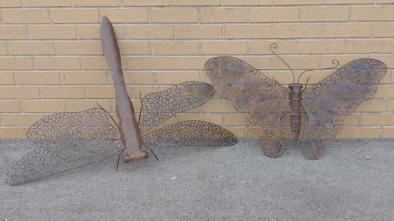 Metal Dragonfly and Butterfly Garden Lawn Art, Approx. 3ft by 2ft