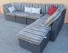 Grey Wicker Style 6pcs. L-Shape Outdoor Patio Furniture Couch w/17 Cushions . Good Condition . Tracy for Scale - 2