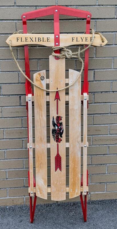 Fantastic Vintage FLEXIBLE FLYER Wood & Powder-Coated Metal Toboggan, 10.5" &times; 48", In Very Good Condition