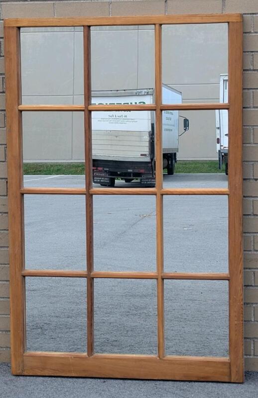 Large Neat 12-Panel Wood Framed Mirror 35.15" &times; 53.75", Mirror Panels Attached With Painter's Tape