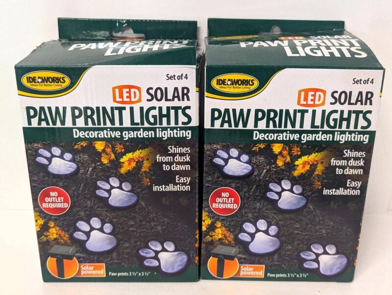 2 Sets of 8 LED SOLAR PAW PRINT LIGHTS Decorative Garden Lighting, Paw Prints 3&frac12;" &times; 3&frac12;"