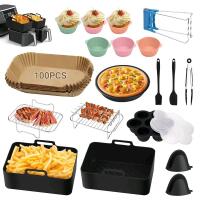 New PKBD Air Fryer Accessories, 19 PCS for Ninja DZ201C/DZ401/DZ201, Dual Air Fryer, Including Silicone Air Fryer Liners, Paper Liners, Racks, Cake Pans, Gloves and Tools
