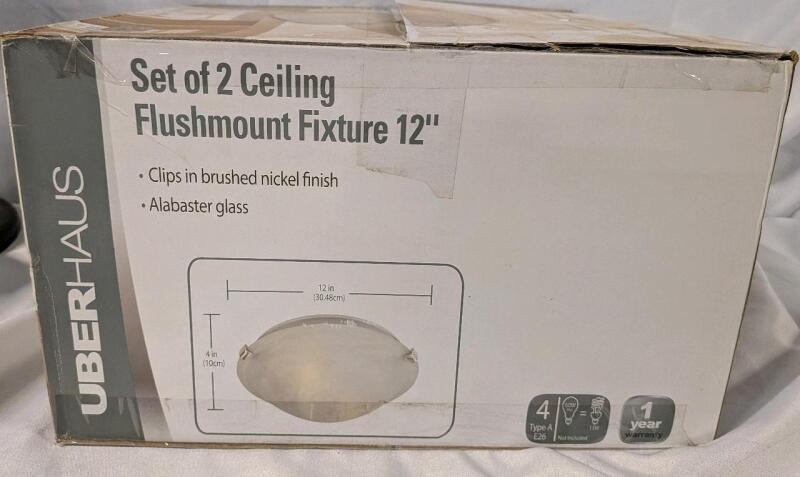 As New Set of 2 Uberhaus Flushmount Ceiling Lights. 12" wide. 4" Deep. Requires Hardwiring