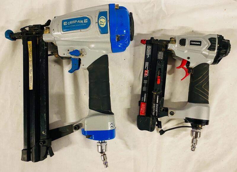 2 Pneumatic Nailguns, Includes Husky DPP123 Micro Pinner and Crisp-Air 9040P 18 Gauge Brad Nailer