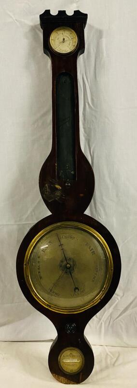 Antique A.F. Potter Banjo Barometer, Functionality Unclear; Includes Hygrometer, Aneroid Barometer, Spirit Level - 36&rdquo; Tall