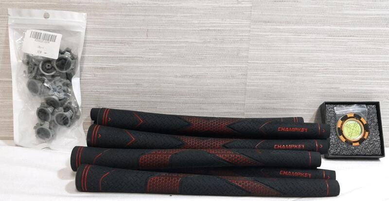 Lot of Golfing Products, Including Golf Club Foam Handles, Putting Coin & Golf Shoe Spikes
