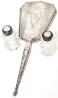 Vintage 12" HADDON HALL Birmingham England Sterling Silver Hand Mirror Stamped Sterling + [CSG JCO, Anchor, Lion, F] & Pair of 3.15" Etched Cornflower Sterling 925-Capped Salt & Pepper Shakers