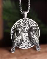 Retro Nordic Mythology Viking Raven Tree of Life Pendant Necklace Odin Huginn and Muninn Necklace Pendant 1.5&rsquo;&rsquo; Chain 22&rsquo;&rsquo;