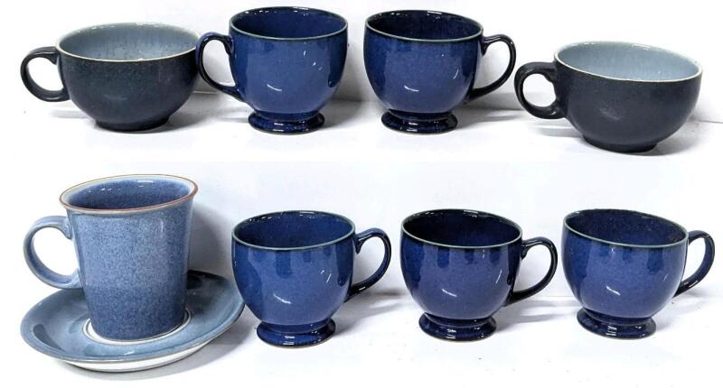 5 Vintage DENBY Metz Footed Cups, 2&times; DENBY Boston Spa Low Cups & DENBY Blue Jetty Coffee Cup + Saucer, Up to 3.75" Tall, No Chips or Cracks