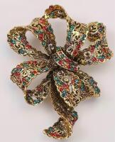 Vintage-Inspired Luxurious Lace Bow Brooch with Dazzling Crystal Embellishments Generous size approximately 3 x 2&rsquo;&rsquo; Detailed Lovely Curves