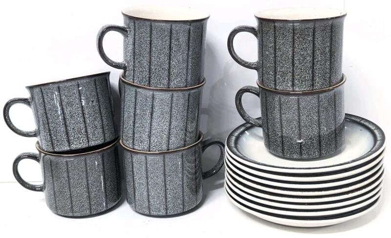 7 DENBY "Saturn " Pattern Coffee Cups (2.75") & 8 Saucers (6"), No Chips or Cracks, Some Inside Residue / Paint Transfer