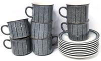 7 DENBY "Saturn " Pattern Coffee Cups (2.75") & 8 Saucers (6"), No Chips or Cracks, Some Inside Residue / Paint Transfer