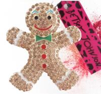 BETSEY JOHNSON Champagne Rhinestone Gingerbread Man Brooch/ Pendant Tagged Approximately 2.25&rsquo;&rsquo; Icing, Bow Tie Eyebrows Glow
