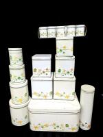 Wow! 11pc Vintage MEISTER Brazil Nesting Tins, Canisters & Bins + 5pc Spice Tins & Rack, Up to 12" Tall