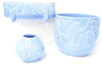 3pc Vintage Signed NELSON MCCOY Matte Pastel Blue Butterfly Jardiniere Planter 7.5" &times; 6.5", Planter Trough 8.5" &times; 3.75" &times; 3.5" Tall & Small Bulb Vase 3.5" Tall