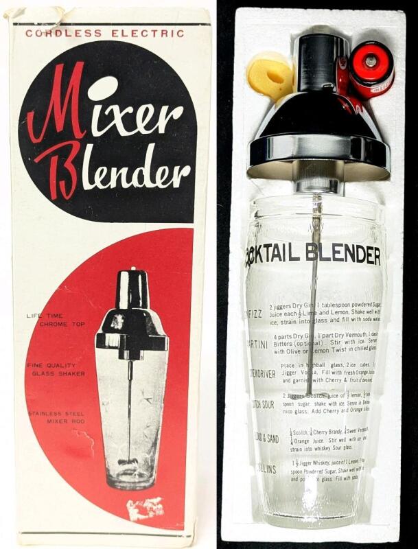 Vintage Cordless Electric MIXER BLENDER Made in Japan, Chrome Top, Fine Quality Glads Shaker, Stainless Steel Mixer Rod, Uses 1 "C" Battery (Original Battery Dead), Tested & Working Approx 11" Takl, No Chips or Cracks