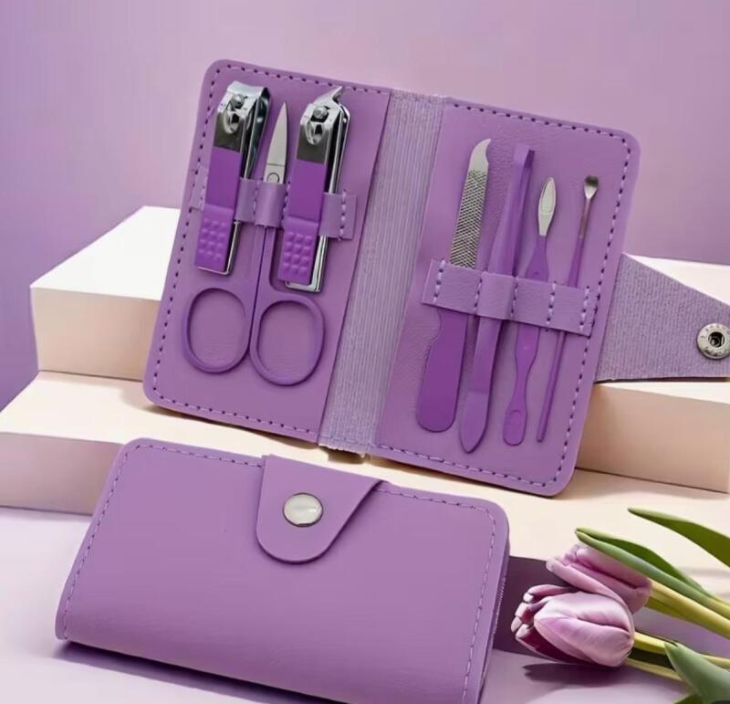 New Light Purple Premium Stainless Steel Nail Clipper Set Travel Size in button clasp Holder Stock photos added approximately 4 x 2.5&rsquo;&rsquo; closed