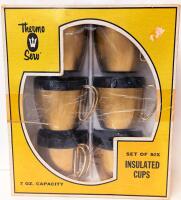 Set of 6 MCM Vintage West Bend THERMO SERV 7oz Capacity Insulated Cups, Vavuum Sealed, Double Wall Insulated, Top-Rack Dishwasher Safe .