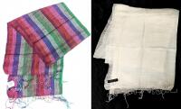 2 100% Silk Scarves : New TEN THOUSAND VILLAGES Phontong Handicraft Colorful Scarf 12" Wide &times; 63" Long & Craft Link Vietnam Gauzy Off-White Scarf 28.5" Wide &times; 62" Long, Colorful Scarf Retails $80!