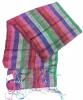 2 100% Silk Scarves : New TEN THOUSAND VILLAGES Phontong Handicraft Colorful Scarf 12" Wide &times; 63" Long & Craft Link Vietnam Gauzy Off-White Scarf 28.5" Wide &times; 62" Long, Colorful Scarf Retails $80! - 2