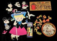 Vintage Wood & Cardcraft Toys & Decor : Holland Circle Puzzle 7.5", Family Dog House Wall Art 13.5" &times; 5.75", Little Bo Peep Wall Art (Bo 17" Long) & Wooden Beads in Original Tube