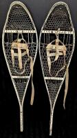 Neat Vintage Possibly Magline Painted Magnesium Metal Frame Snow Shoes & Binding Straps, 12.5" Wide &times; 46" Long