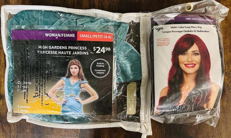 Women&rsquo;s Small (4-6) High Gardens Princess Costume with Multi-Colour Long Wavy Wig