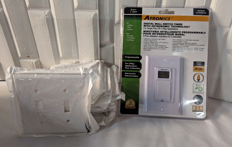 New Atronics Digital Wall Switch Timer and 10 Leviton Double Light Switch Cover Plates.