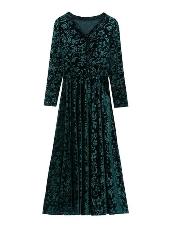 New Size XL Women's Gorgeous Green Velvet Long Sleeve Midi Dress