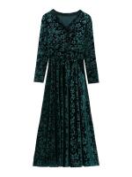 New Size XL Women's Gorgeous Green Velvet Long Sleeve Midi Dress