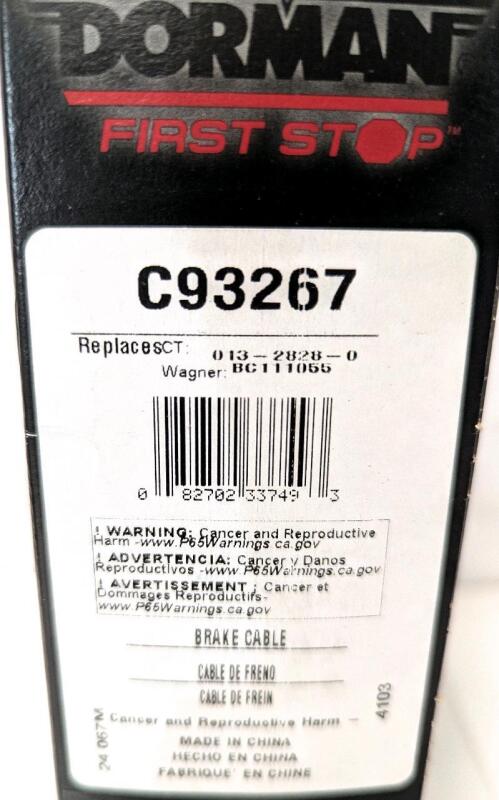New Sealed DORMAN FIRST STOP Part #C93267 Replacement Pontiac Fiero (1984-87) Parking Break Cable /