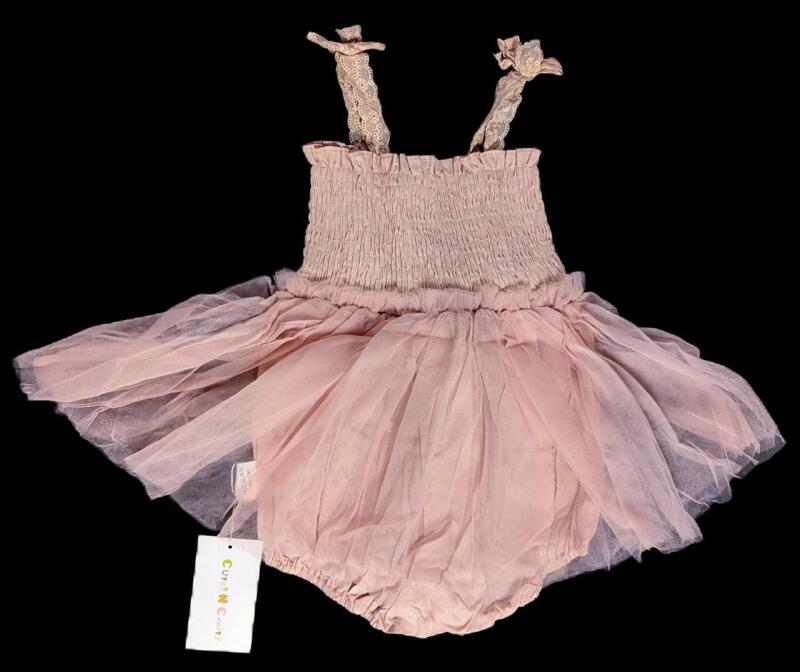 New Size 18-24 Months CUTEY N COOLTY Twinkle Tulle Romper (Pink) 100% Cotton, H10387, Retails $48.99!