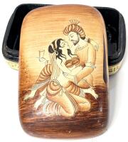 Vintage Kashmir Handmade MOSES CRAFT Dalgaye Srinagar (India) Lacquered Wood Mughal Trinket Box, 3.75" &times; 6" &times; 2.25" Tall