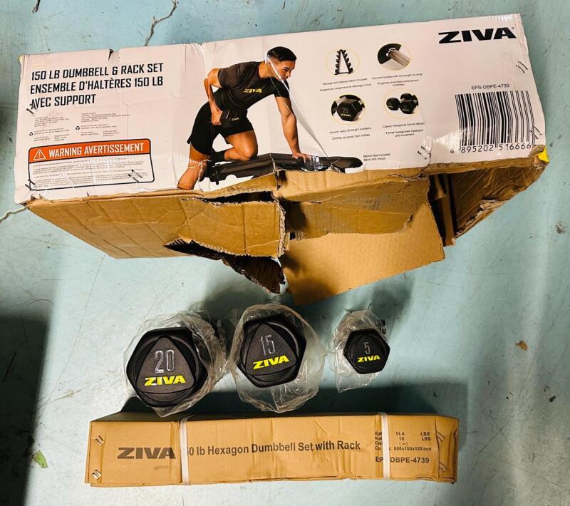 ZIVA Dumbbell Set with Rack - Missing Some Dumbbells, Includes 5, 15, 20 lbs